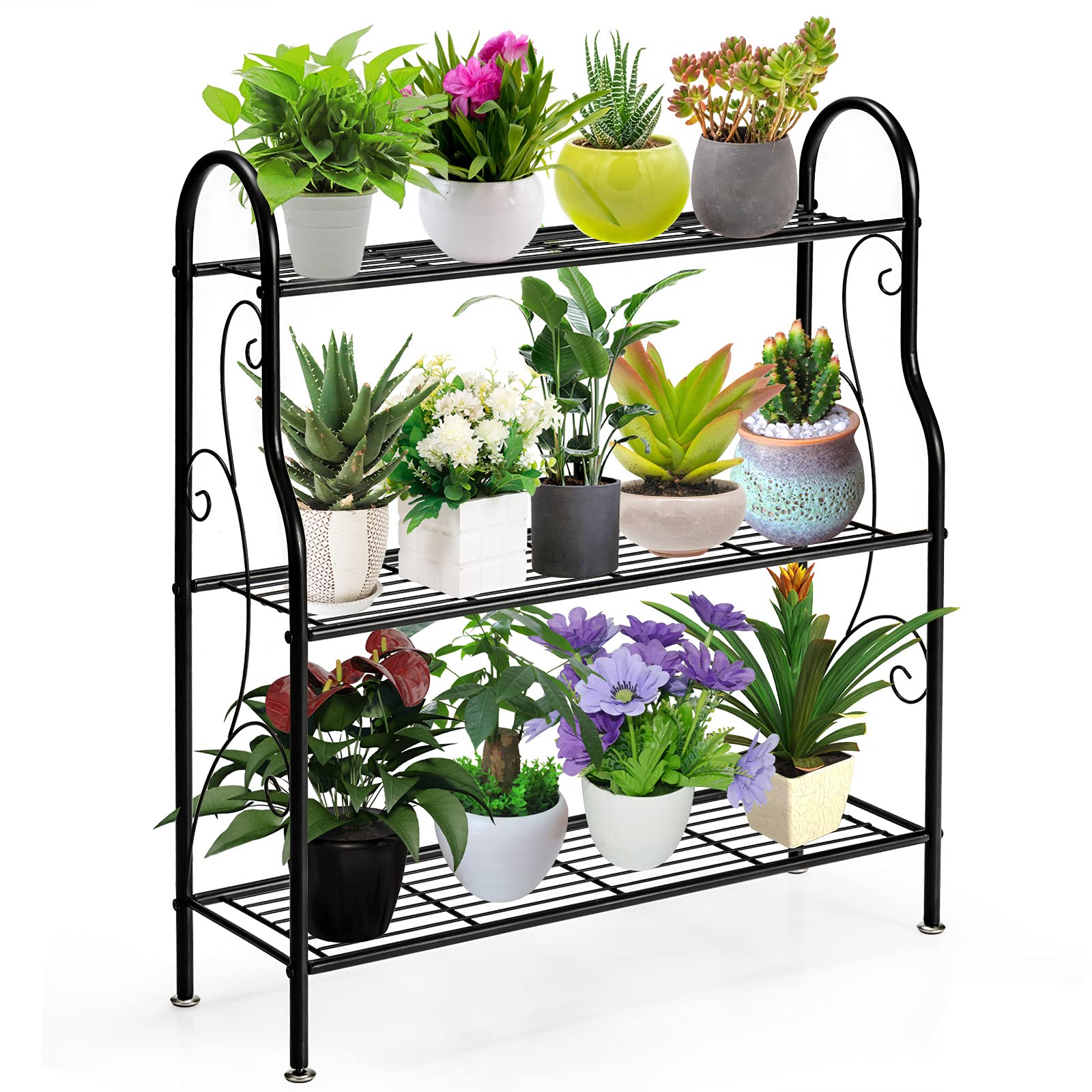 Amazon.co.jp: Giantex 3段メタルプラントスタンド 屋内屋外植木鉢